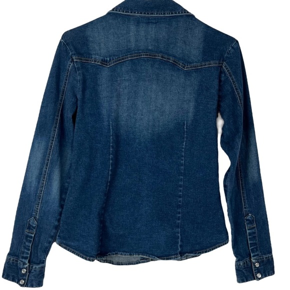Periscope PS 3983 Women’s Western Style Stretch Denim Shirt w/ Pearl Snaps Sz Lg - Picture 2 of 9